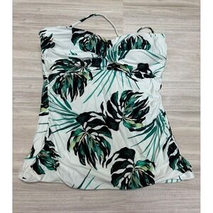 Sonnet Shores Womens Tropical Palm Leaf Print Tankini Top Green White Size 16